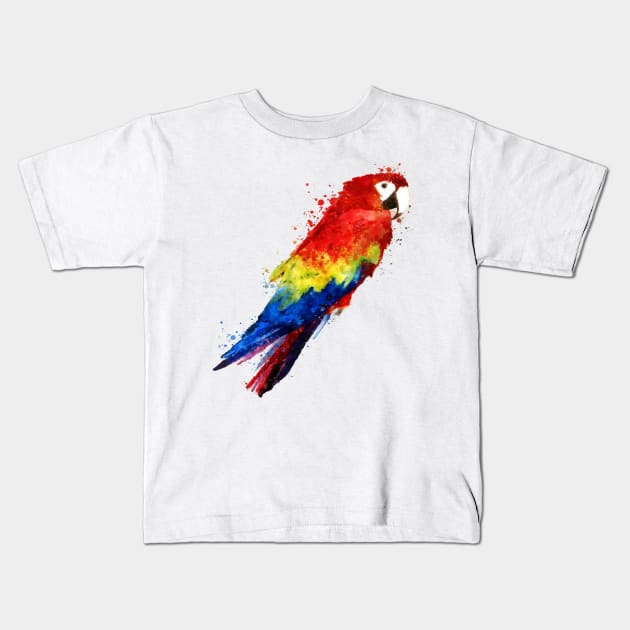 Dramabite Watercolor scarlet macaw parrot animal bird artistic Kids T-Shirt by dramabite